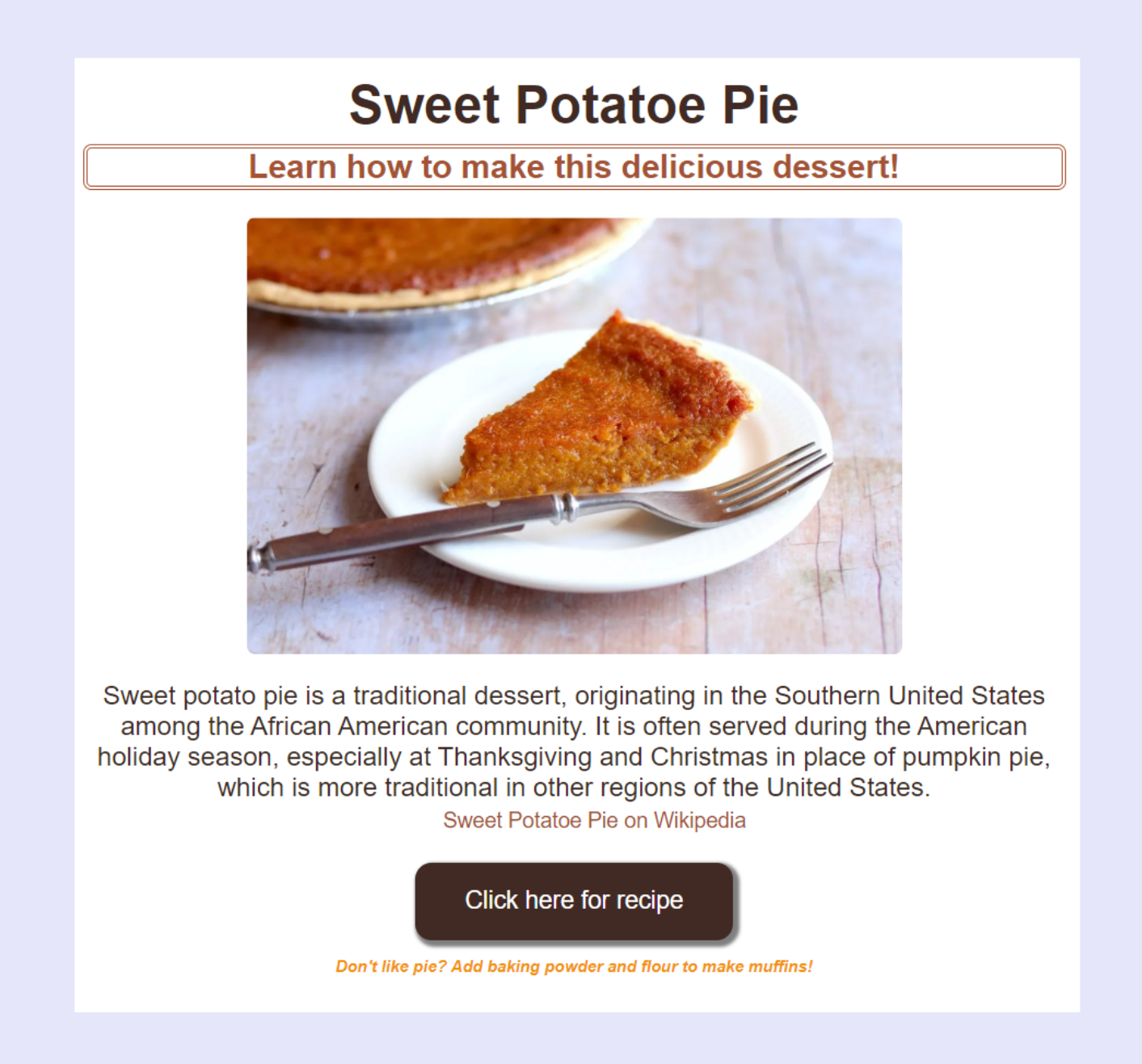 sweet potatoe pie project